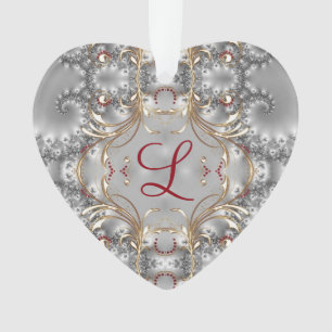 Monogram Ornament - Faux Gems - Silver - Gold