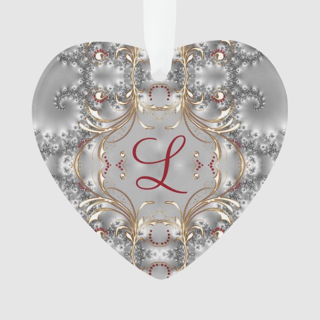 Monogram Ornament - Faux Gems - Silver - Gold (Front)