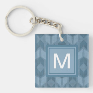 Monogram   Outdoor Geo Step   Blue Arrow Pattern Keychain