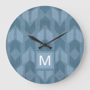 Monogram Outdoor Geo Step Blue Arrow Pattern Large Clock
