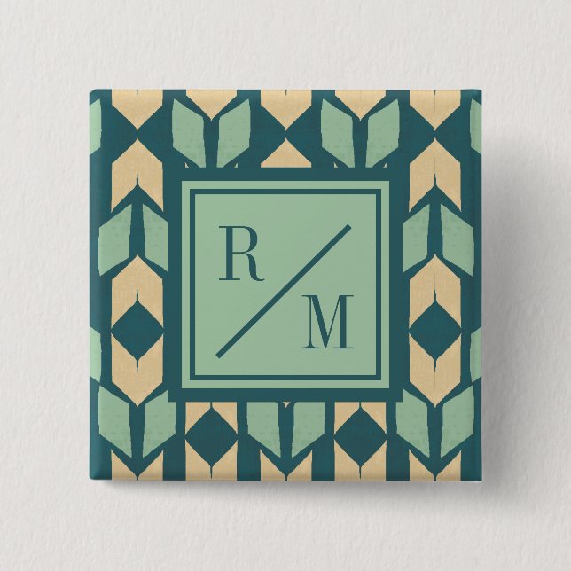 Monogram | Outdoor Geo Step | Geometric Teal Arrow 2 Inch Square Button (Front)