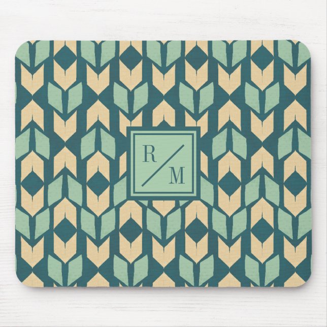 Monogram | Outdoor Geo Step | Geometric Teal Arrow Mouse Pad (Front)