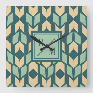 Monogram Outdoor Geo Step Geometric Teal Arrow Square Wall Clock