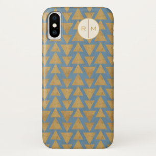 Monogram   Outdoor Geo Step   Gold & Blue Pattern iPhone X Case