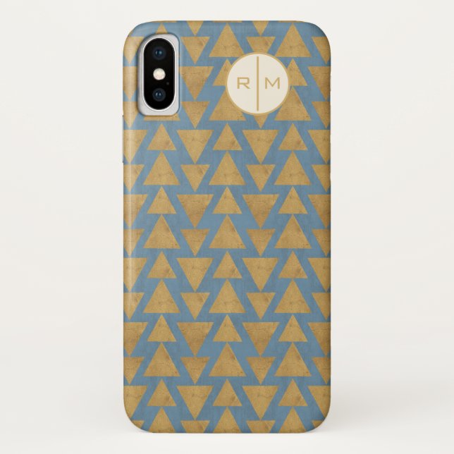 Monogram | Outdoor Geo Step | Gold & Blue Pattern Case-Mate iPhone Case (Back)