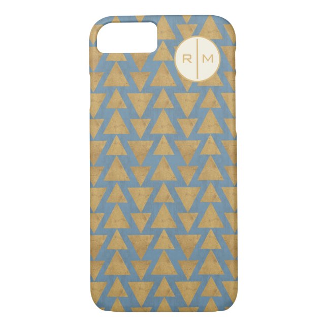 Monogram | Outdoor Geo Step | Gold & Blue Pattern Case-Mate iPhone Case (Back)
