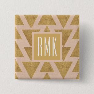 Monogram Outdoor Geo Step Gold & Coral Geometr 2 Inch Square Button