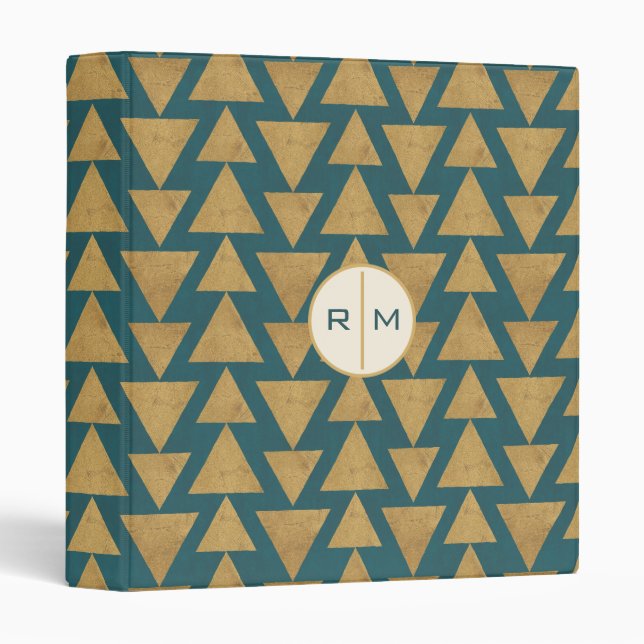 Monogram | Outdoor Geo Step | Gold & Dark Teal Pat Binder (Front/Spine)