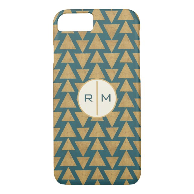 Monogram | Outdoor Geo Step | Gold & Dark Teal Pat Case-Mate iPhone Case (Back)