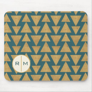 Monogram Outdoor Geo Step Gold & Dark Teal Pat Mouse Pad