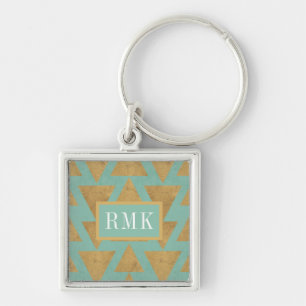 Monogram   Outdoor Geo Step   Gold & Teal Pattern Keychain