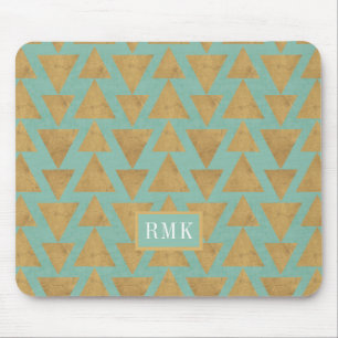 Monogram Outdoor Geo Step Gold & Teal Pattern Mouse Pad