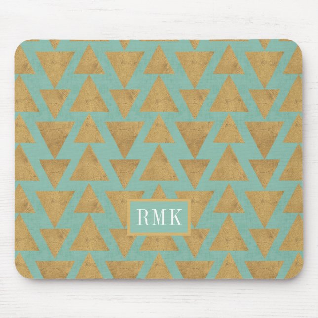Monogram | Outdoor Geo Step | Gold & Teal Pattern Mouse Pad (Front)