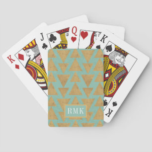 Monogram   Outdoor Geo Step   Gold & Teal Pattern Playing Cards