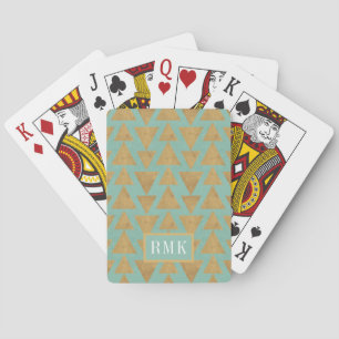 Monogram Outdoor Geo Step Gold & Teal Pattern Playing Cards
