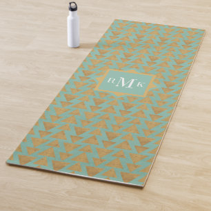Monogram Outdoor Geo Step Gold & Teal Pattern Yoga Mat