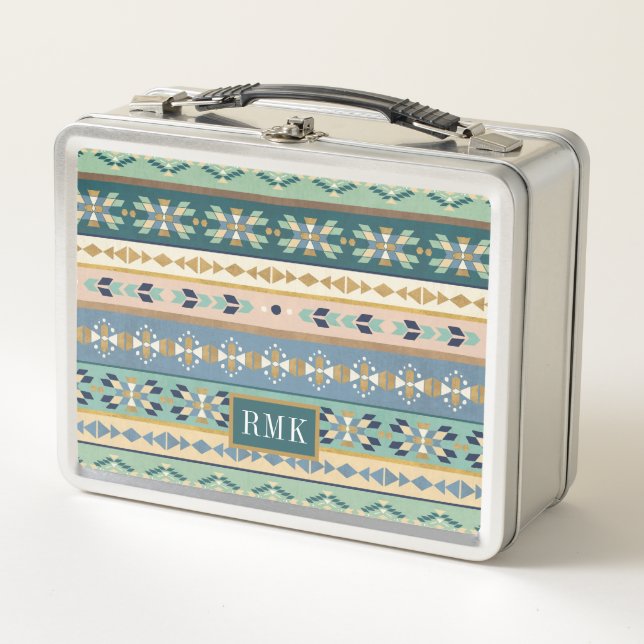 Monogram | Outdoor Geo Step | Indian Pattern Metal Lunch Box (Front)