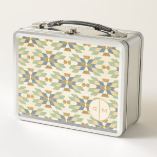 Monogram Outdoor Geo Step Tribal Pattern Metal Lunch Box