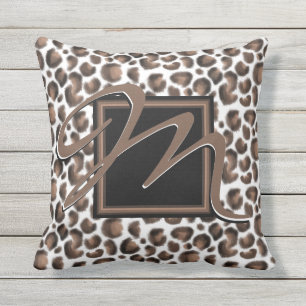 Monogram Outside The Box Black Brown Leopard Print Outdoor Pillow
