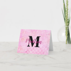 Monogram Over Pink Collage Pattern Background Thank You Card