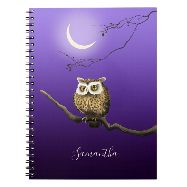 Monogram Owl Night Moon Dark Blue Small Notebook (Front)