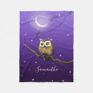 Monogram Owl Night Moonlight Deep Blue Blanket