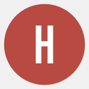 Monogram Own Name Initial Minimalist Brick Red Classic Round Sticker
