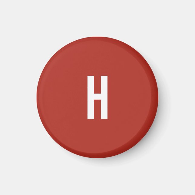 Monogram Own Name Initial Minimalist Brick Red Magnet (Front)