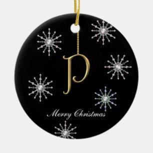 Monogram P Christmas Snowflakes Ceramic Ornament