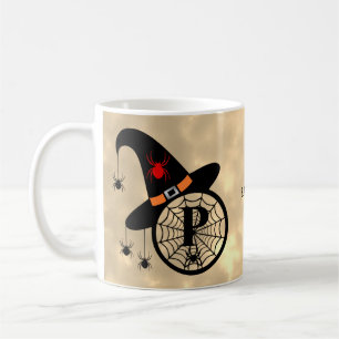 Monogram P Halloween Sky Witch Spiders Name Coffee Mug