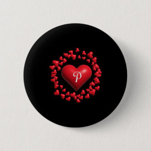 Monogram P - Heart Wreath Shape Design V2 Premium  2 Inch Round Button