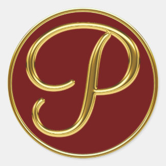 Monogram P in 3D gold Classic Round Sticker