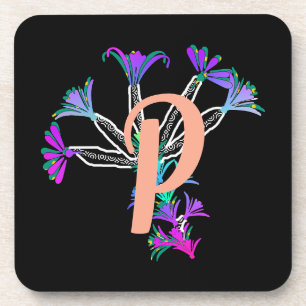 Monogram P Initial  Beverage Coaster