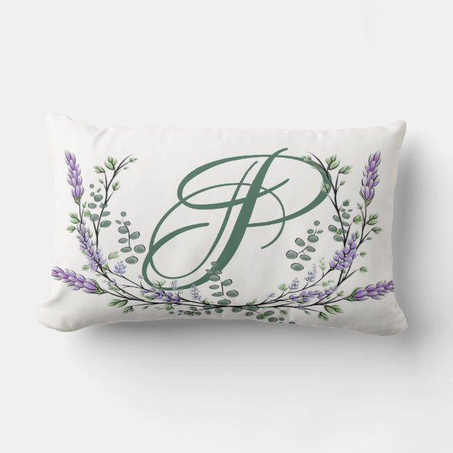 Monogram P Lavender Eucalyptus Lumbar Pillow (Front)
