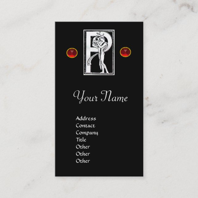 MONOGRAM P LETTER ANTIQUE FIGURE Black White Business Card (Front)