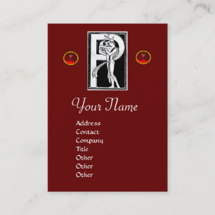 MONOGRAM P LETTER ANTIQUE FIGURE Red Black White Business Card