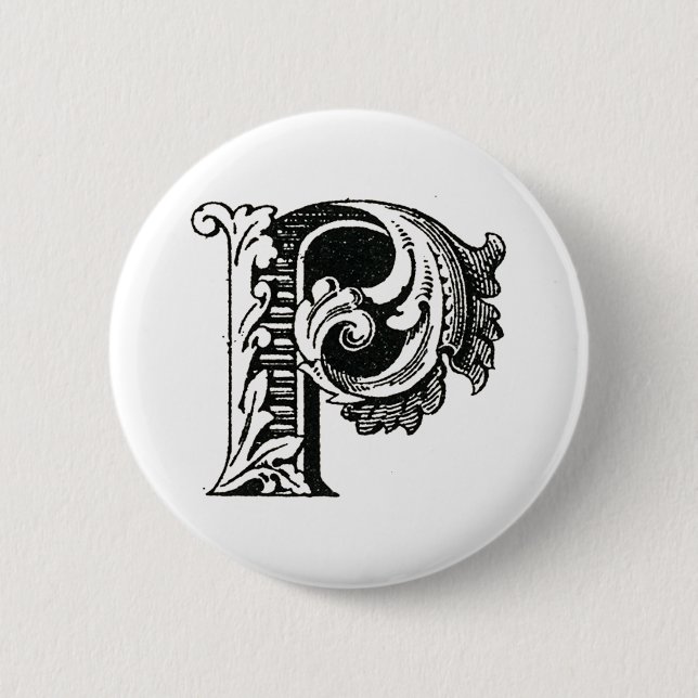 Monogram P, Letter P, Alphabet P, Black and White 2 Inch Round Button (Front)