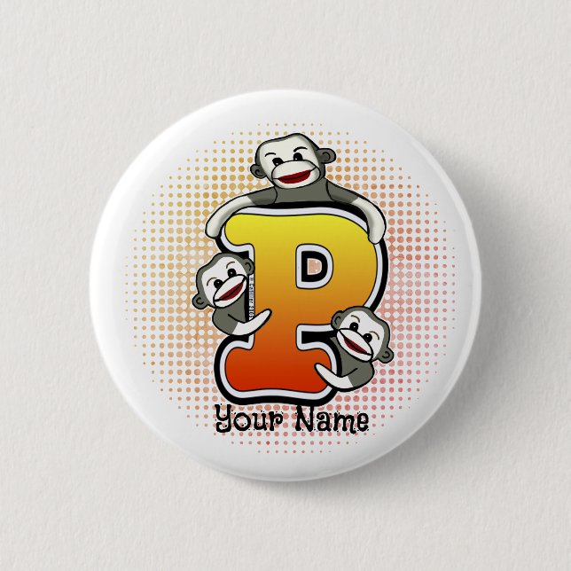 Monogram P Sock Monkey   2 Inch Round Button (Front)