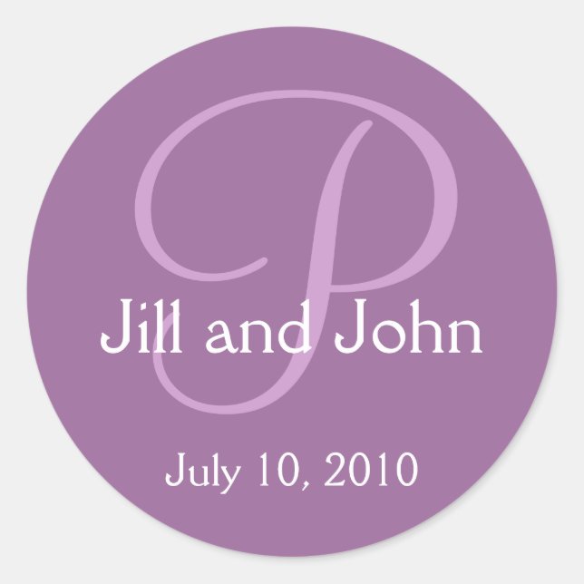 Monogram P Wedding Bride Groom Date Purple Sticker (Front)