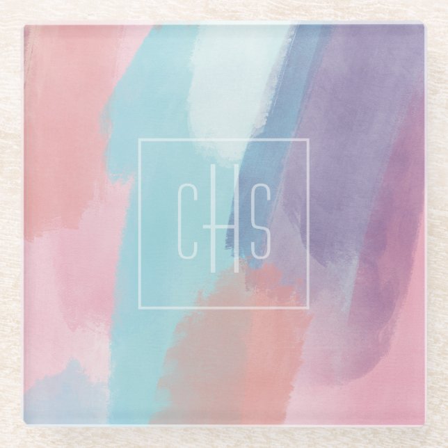 Monogram Paint Design Colorful Glass Coaster (Front)