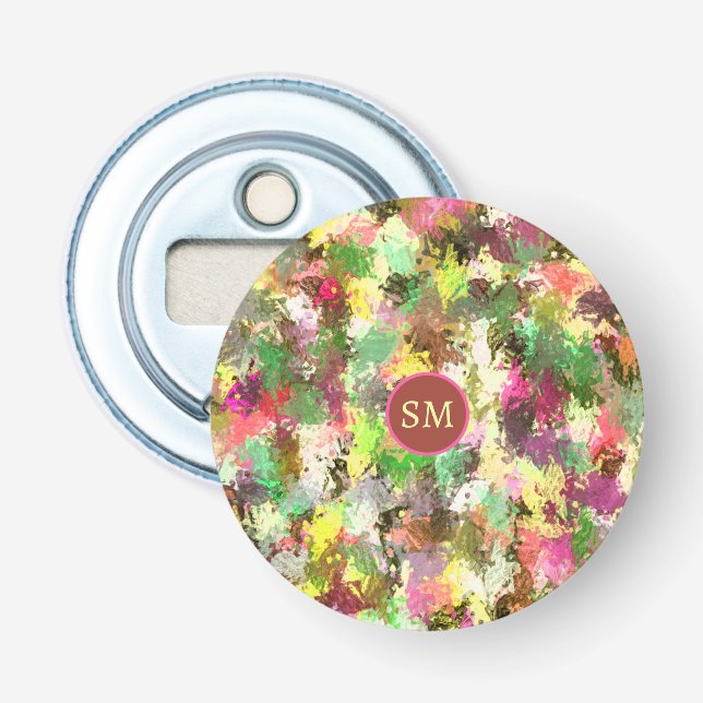 Monogram Paint Splatter Autumn Colour Leaves Art Bottle Opener (Front)