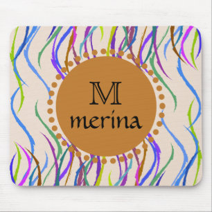 Monogram Painted Curves Decorative Circle Mouse Pad
