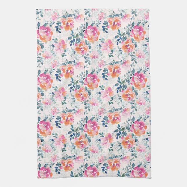 Monogram | Painted Roses Pattern Kitchen Towel (Vertical)