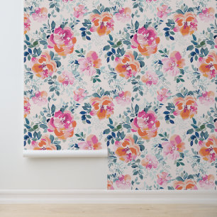 Monogram   Painted Roses Pattern Wallpaper