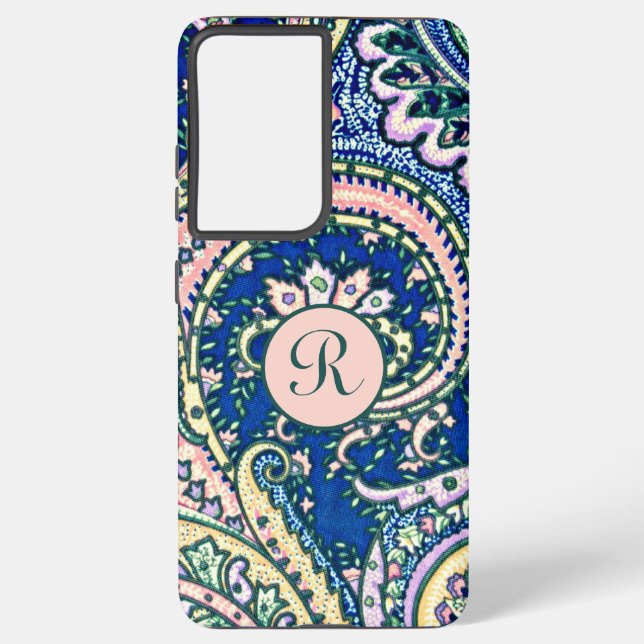 Monogram Paisley Blue Sage Green Blush Pink Samsung Galaxy S21 Ultra Case (Back)