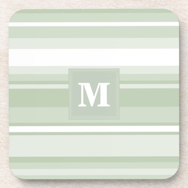 Monogram pale green stripes coaster (Front)