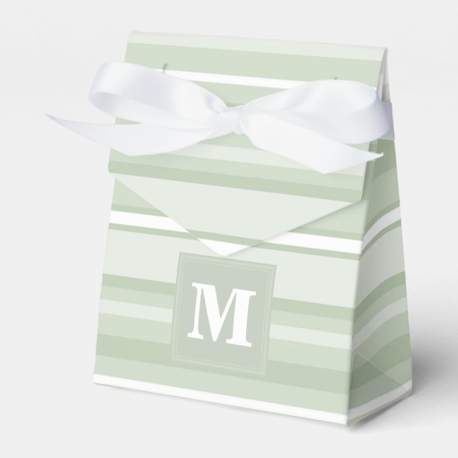 Monogram pale green stripes favor box (Front Side)