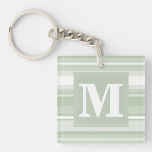 Monogram pale green stripes keychain
