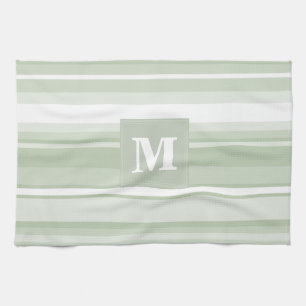 Monogram pale green stripes kitchen towel