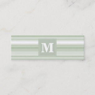Monogram pale green stripes mini business card
